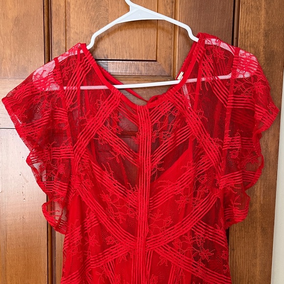 Free People Red Lace Midi Dress like new never worn - Picture 2 of 11